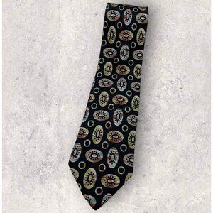 FENDI Silk Tie ITALY Black Brown Green Art W:3.5" EUC